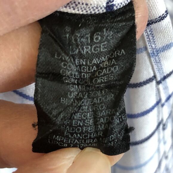 Button Up Dress Shirt Men's Sz L White Long Sleeve Blue Checkered George Western - Picture 7 of 13